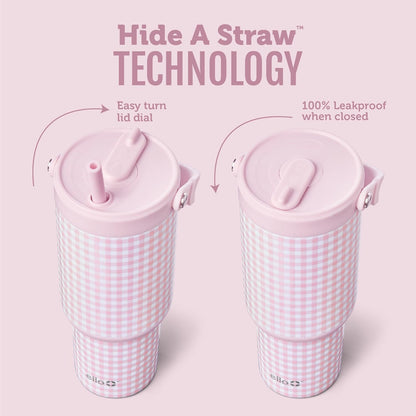 Ello Oasis Go+ 26oz Tumbler with Top Handle and Retracting Straw | Reusable Insulated Stainless Steel Cup, 100% Leakproof Water Bottle, 24 Hours Cold, Cup Holder Friendly For Travel | Wild Rasberry