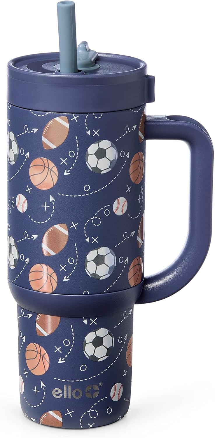 Ello Oasis 18oz Kids Tumbler with Handle & Retracting Straw, 100% Leakproof Reusable Insulated Stainless Steel Cup, Gifts for Teens Girls Boys, Keeps cold for 18 Hours, Cup Holder Friendly, Glacier