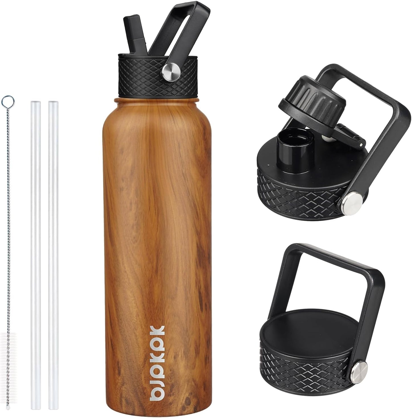 BJPKPK Insulated Water Bottles with Straw Lid, 40oz Stainless Steel Water Bottles with 3 Lids, BPA Free Leakproof Thermo, Tumblers, Cups for Sports, Gym- Midnight - Colors B