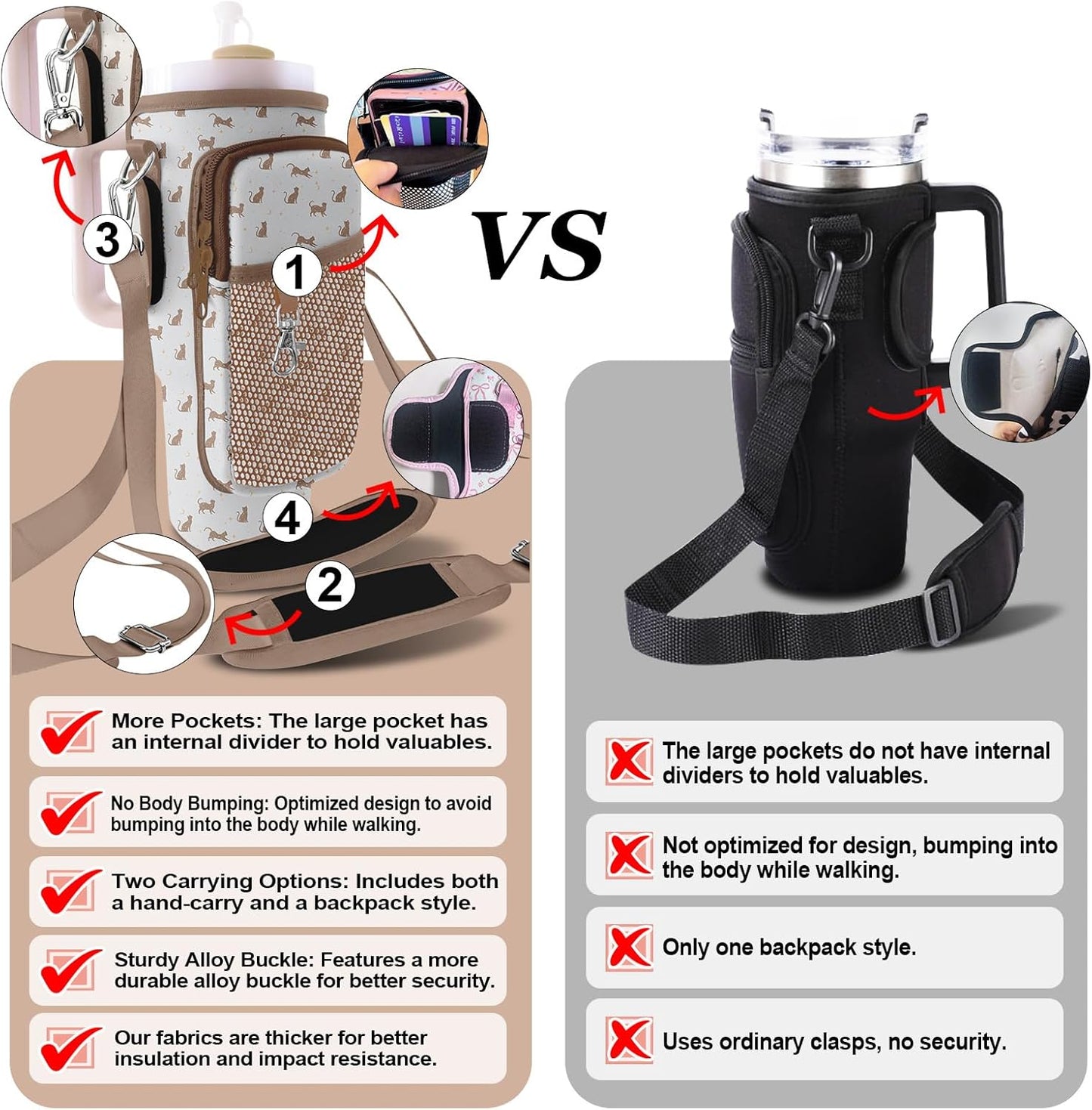 Stanley Carrier Bag for Stanley 40oz/30ozTumbler with Phone with 2 Adjustable Strap,3 Pockets Bottle Stanley Cup Carrier Bag & Case,Accessories for Hiking Travelling