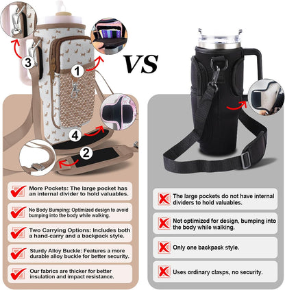 Stanley Carrier Bag for Stanley 40oz/30ozTumbler with Phone with 2 Adjustable Strap,3 Pockets Bottle Stanley Cup Carrier Bag & Case,Accessories for Hiking Travelling