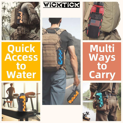 WICKTICK Molle Water Bottle Holder Pouch 16 24 32 40 64 oz - Multi-Purpose Tactical Fuel Bottle Bag, Adjustable Size for Outdoor Activities, Adapted to Backpack/Vest/Belt