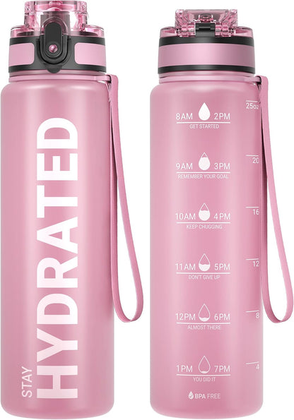 Sahara Sailor Water Bottle 32oz, Durable and Leakproof Water Bottles Motivational with Time Marker, Tritan, BPA Free, Wide Mouth with Easy Clean Brush for Gym, Travel, Home, School, Office (1 Bottle)