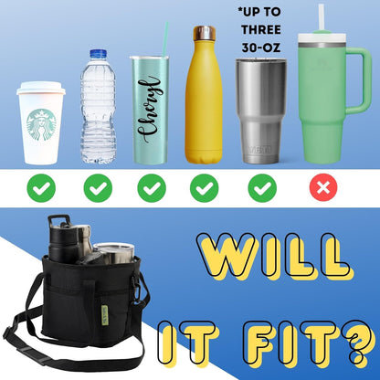 NoNa & Bee 4 Water Bottle Holder with Strap | Family Size 4 Compartment Drink Bag, Multiple Tumbler Carrier Caddy | Adjustable Fits Large & Small Drinks | Hands Free, Won't Tip Over in Car