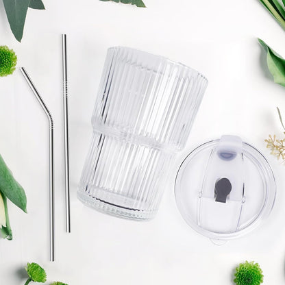 16 OZ Iced Coffee Cups with Lids and Straws Set of 4, Unbreakable Plastic Drinking Glasses Reusable Iced Coffee Glass to Go Cup for Iced Tea,Juice, Water,BPA Free, Dishwasher Safe