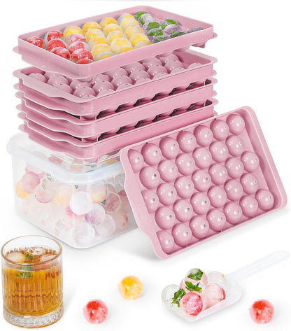 Optish 3 Pack Ice Trays for Freezer, 99 PCS Ice Cube Tray with Lid and Bin, Round Ice Cube Mold, Circle Ice Maker for Chilling Drinks (0.8 inch, Pink)