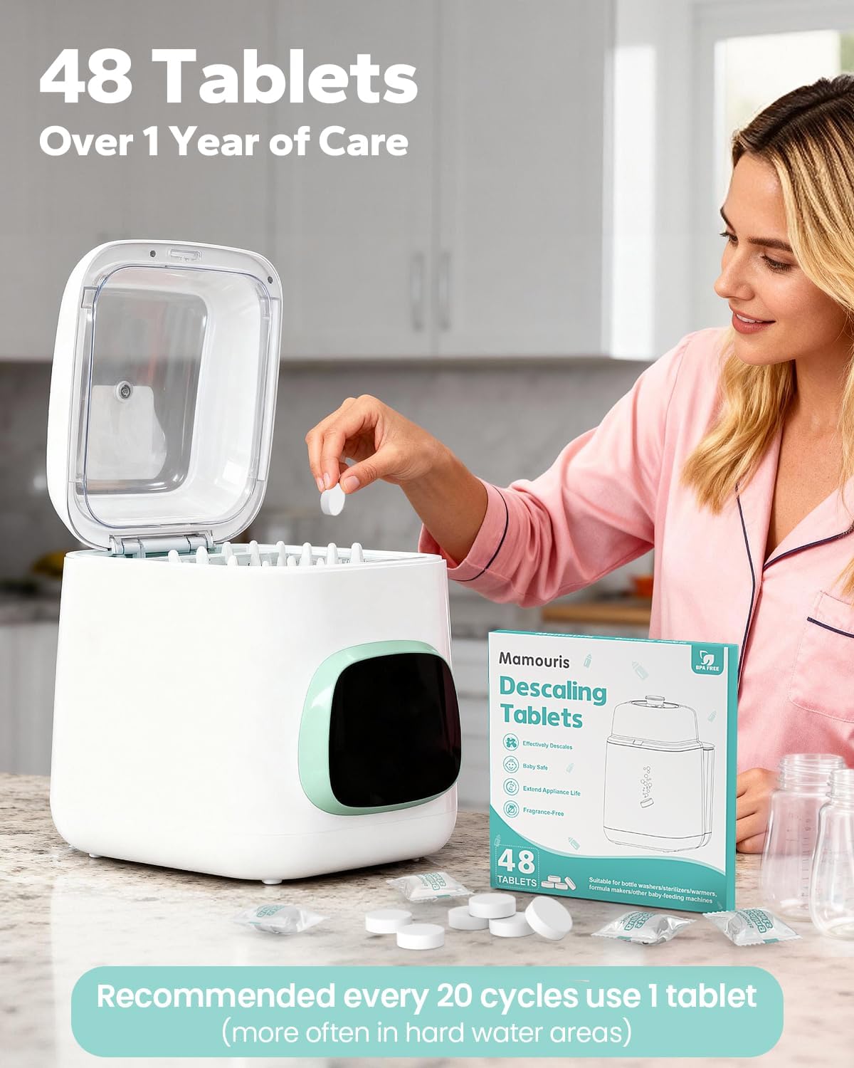 Descaling Tablets for Bottle Washer & Warmers: 36 Count Descaler Tablets Removes Limescale & Milk Residue, Citric Acid Cleaner Compatible with Momcozy Baby Brezza Grownsy Papablic Baby Bottle Washer