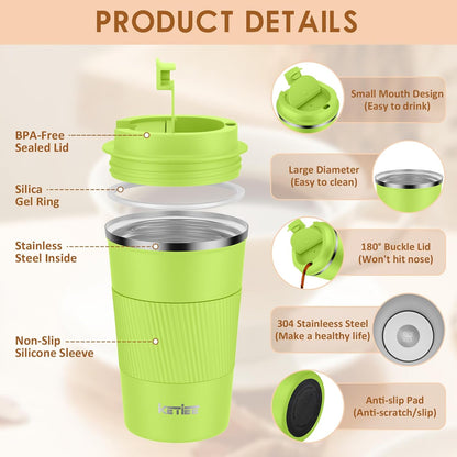 KETIEE Travel Coffee Mug Spill Proof 12oz, Insulated Travel Mug to Go, Reusable Coffee Cup with Seal Lid, Vacuum Stainless Steel Tumbler for Hot/Cold Drinks (Red)