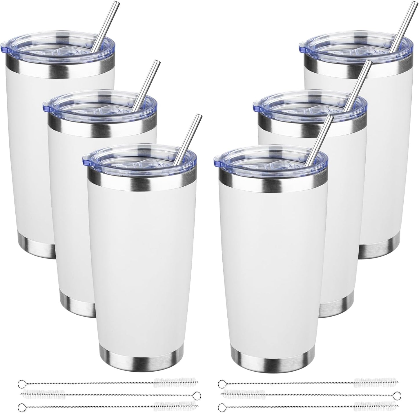 20 oz Tumbler with Lids and Straws, Stainless Steel Insulated Travel Coffee Mug, Double Wall Vacuum Insulated Tumblers, Powder Coated Coffee Tumbler for Cold & Hot Drinks (Light Purple)