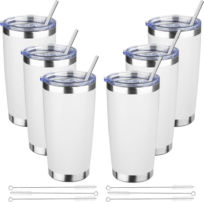 20 oz Tumbler with Lids and Straws, Stainless Steel Insulated Travel Coffee Mug, Double Wall Vacuum Insulated Tumblers, Powder Coated Coffee Tumbler for Cold & Hot Drinks (Light Purple)