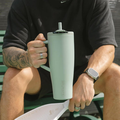 BrüMate Era Flip 30oz Tumbler with 100% Leakproof Covered Straw Lid | Hygienic Covered Straw | Insulated Stainless Steel Water Bottle with Handle | Cup Holder Friendly | BPA-Free (Sage)