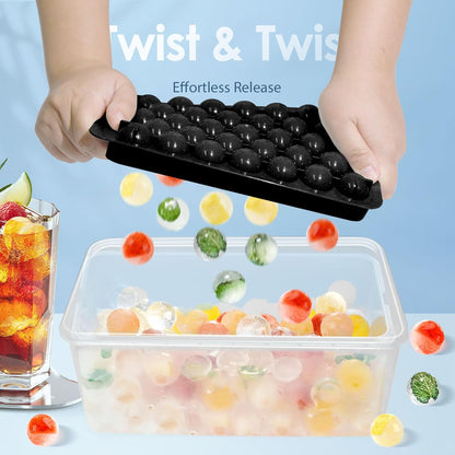WIBIMEN Ice Cube Tray with Lid and Bin - Round Ice Trays for Freezer with Lid - Ice Cube Trays for Freezer with Ice Container (1"-2PACK Blue)