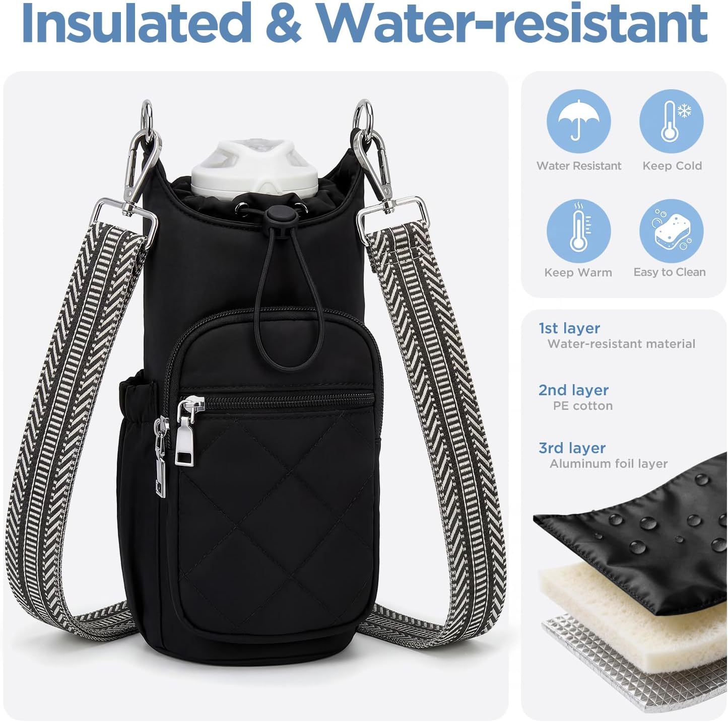 Crossbody Water Bottle Bag for Women, Lightweight Insulated Water Bottle Carrier with Phone Pocket, Secure &Hands-Free for Walking, Travel, Outdoor (Up to 40oz) Antique Green