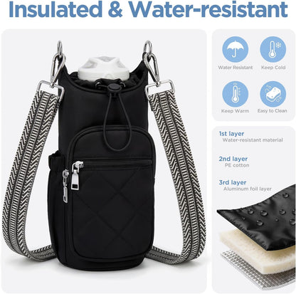 Crossbody Water Bottle Bag for Women, Lightweight Insulated Water Bottle Carrier with Phone Pocket, Secure &Hands-Free for Walking, Travel, Outdoor (Up to 40oz) Antique Green