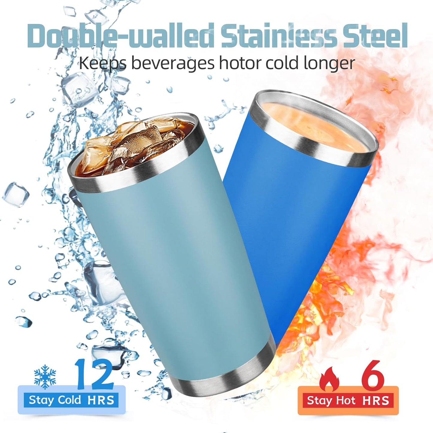 20 oz Tumbler with Lids and Straws, Stainless Steel Insulated Travel Coffee Mug, Double Wall Vacuum Insulated Tumblers, Powder Coated Coffee Tumbler for Cold & Hot Drinks (Light Purple)