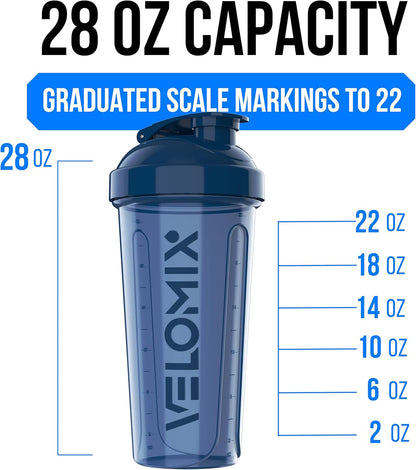 VELOMIX -2 Pack- 28 oz Protein Shaker Bottles for Protein Mixes - 2x Wire Whisk | Leak Proof Shaker Cups for Protein Shakes | Protein Shaker Bottle Pack (Black/Transparent)