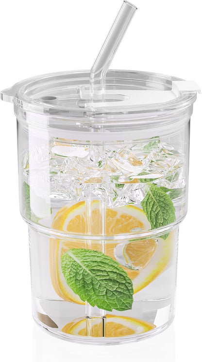13 oz Iced Coffee Cup, Glass Tumbler with Straw and Lid for Tea, Matcha, Cold Brew, Sealed, Portable, Thick Wall, BPA-Free (Amber)