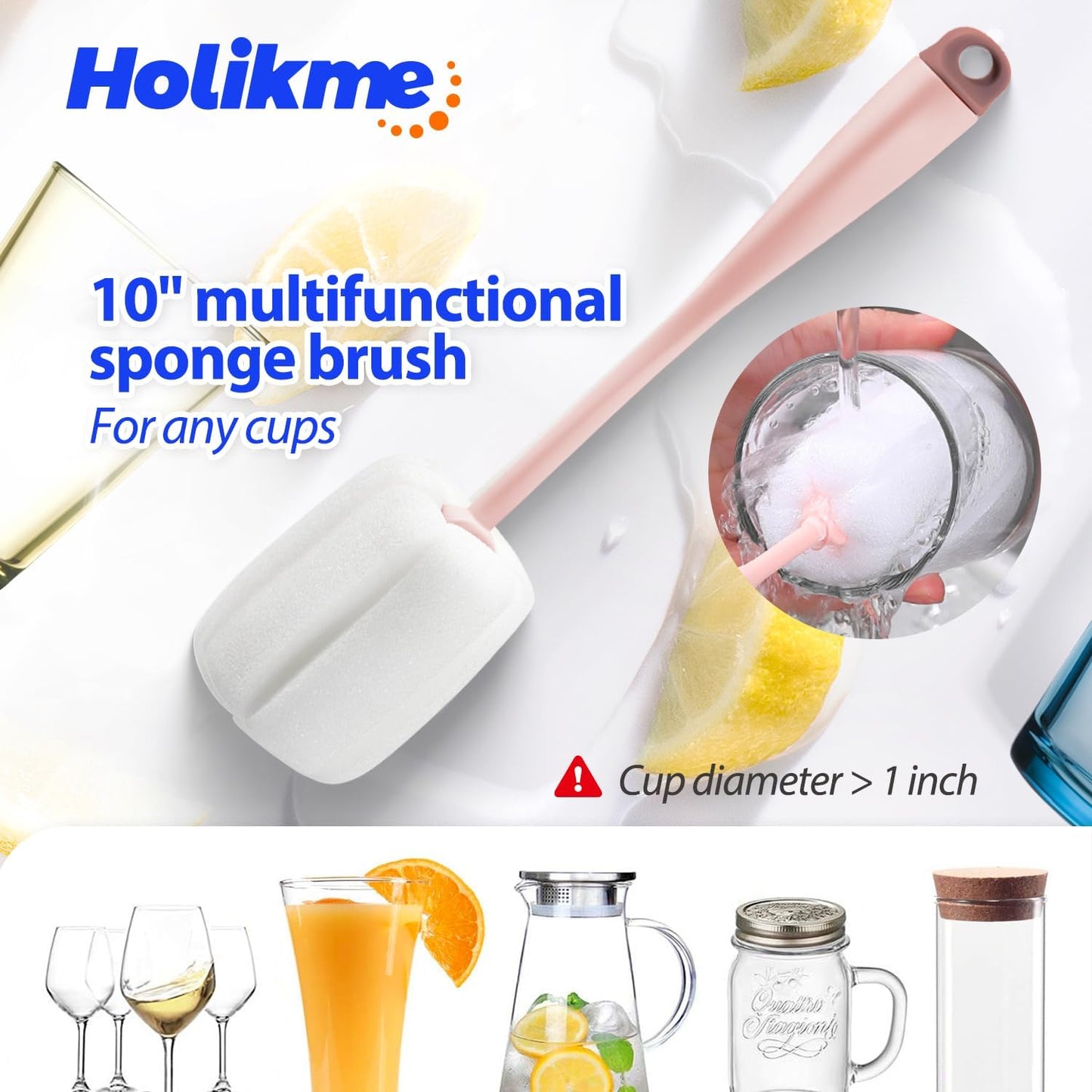 Holikme Bottle Brush Tube Cleaning Lab Set with Long Handle, Cup Cleaner for Washing Narrow Neck Beer Wine Decanter Pipes Lids Sinks Cap Covers, White
