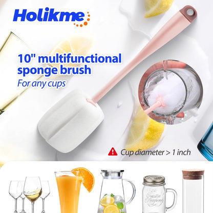 Holikme Bottle Brush Tube Cleaning Lab Set with Long Handle, Cup Cleaner for Washing Narrow Neck Beer Wine Decanter Pipes Lids Sinks Cap Covers, White