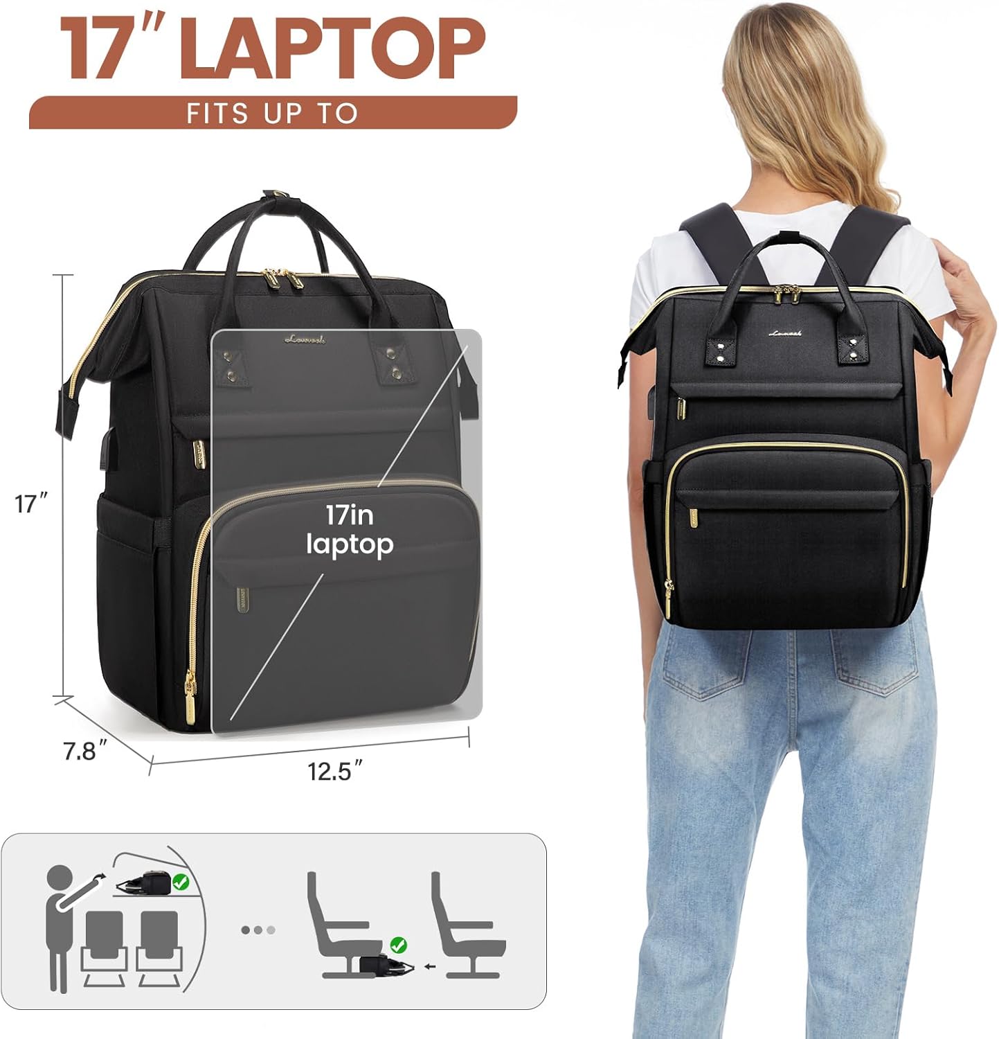 LOVEVOOK Laptop Backpack for Women with Giant Tumbler Holder Pocket,15.6 inch Waterproof Travel Backpack Purse Computer Laptop Bag,Professional Work College Nurse Teacher Backpack Casual Daypack,Black