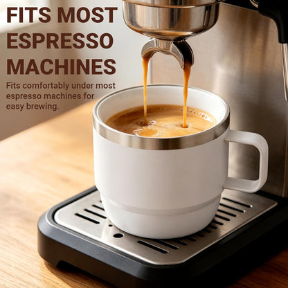 Zenbo 8 oz Small Coffee Mug with Magnetic Sliding Lid & Handle, Ceramic-Lined 18/8 Stainless Steel, Double-Wall Vacuum Insulated Espresso Coffee Cup, Stackable & Dishwasher Safe, White