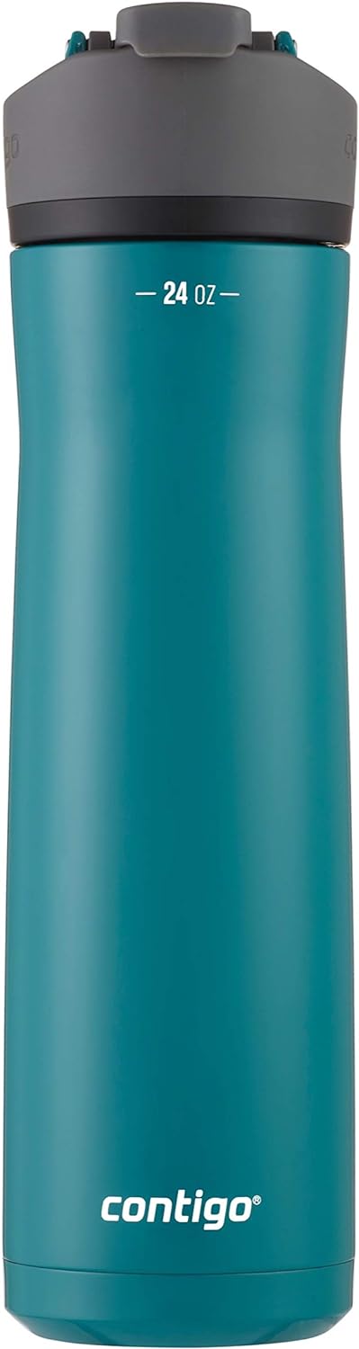 Contigo Cortland Chill 2.0 Vacuum-Insulated Stainless Steel Water Bottle, Spill-Proof Sip Technology, Interchangeable Lid, 24oz, Steel/Licorice, Perfect for Fitness Travel Everyday Use
