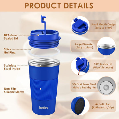 KETIEE Travel Coffee Mug Spill Proof 12oz, Insulated Travel Mug to Go, Reusable Coffee Cup with Seal Lid, Vacuum Stainless Steel Tumbler for Hot/Cold Drinks (Red)