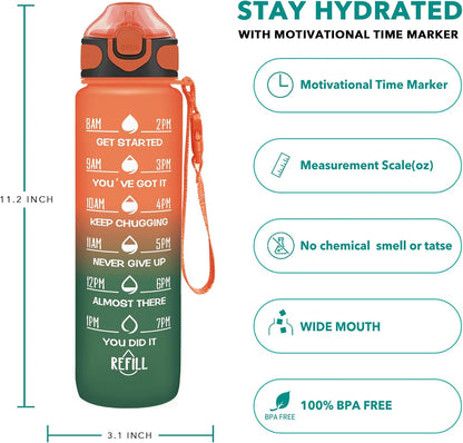 Enerbone 32 oz Drinking Water Bottle with Times to Drink and Straw, Motivational with Carrying Strap, Leakproof BPA & Toxic Free, Ensure You Drink Enough Water for Fitness Gym Outdoor