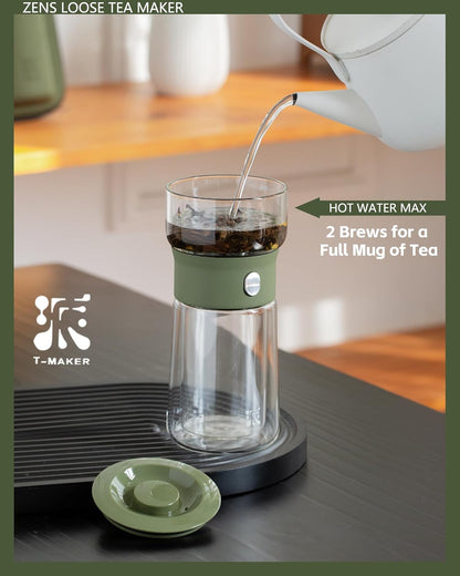 ZENS Modern Glass Infuser Teapot, One Touch Tea Maker for Loose Leaf Tea with Insulated Mug and Portable Case. Enchanted Pot Alternatives for Tea Lover Gifts