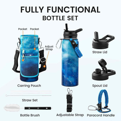 RAYMYLO One Gallon Water Bottle Insulated, Triple Walled Vacuum Stainless Steel (Cold for 48 Hrs), Leak Proof & Non-BPA, Large Water Flask Jug with Paracord Handle & Straw Spout Lids