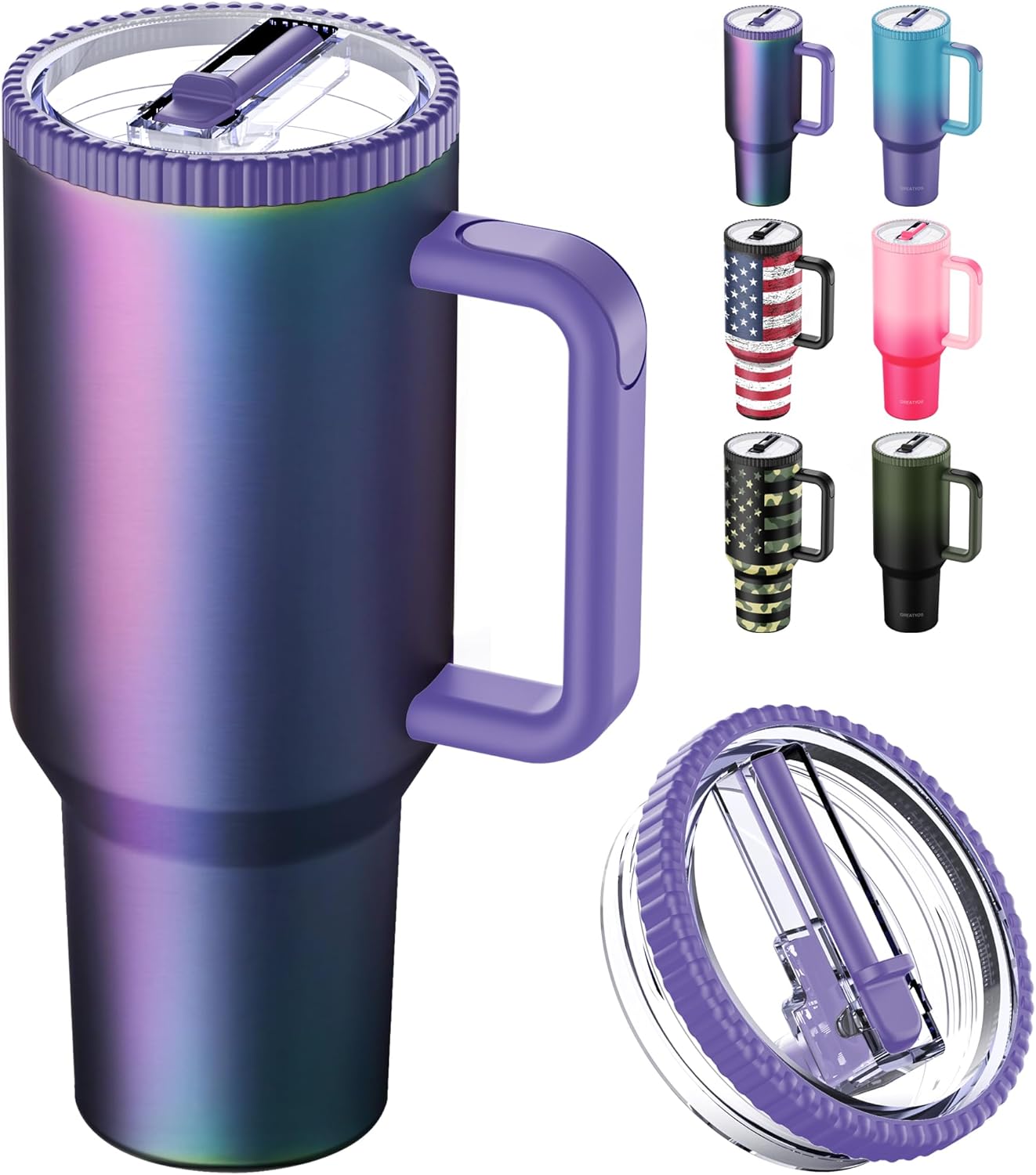 Greatyos 40 oz Tumbler with Handle and Flip Straw Lid - Upgraded Traveler 40oz Tumblers with Lids Straws Vacuum Insulated Leak Proof Stainless Steel Cup Mug Gifts for Men Women Him Her (Ocean Dream)