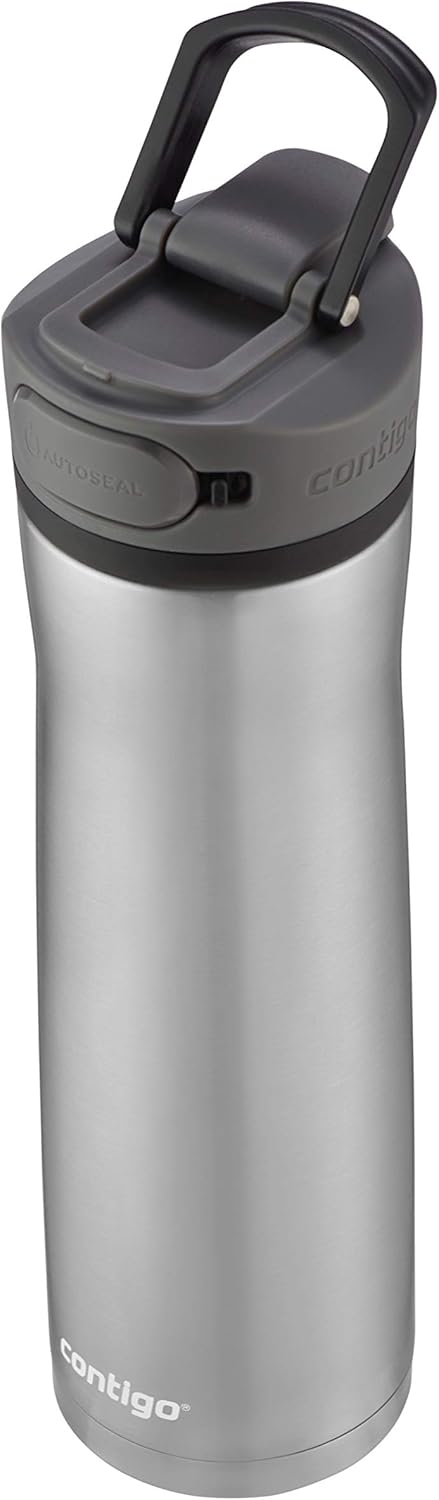 Contigo Cortland Chill 2.0 Vacuum-Insulated Stainless Steel Water Bottle, Spill-Proof Sip Technology, Interchangeable Lid, 24oz, Steel/Licorice, Perfect for Fitness Travel Everyday Use