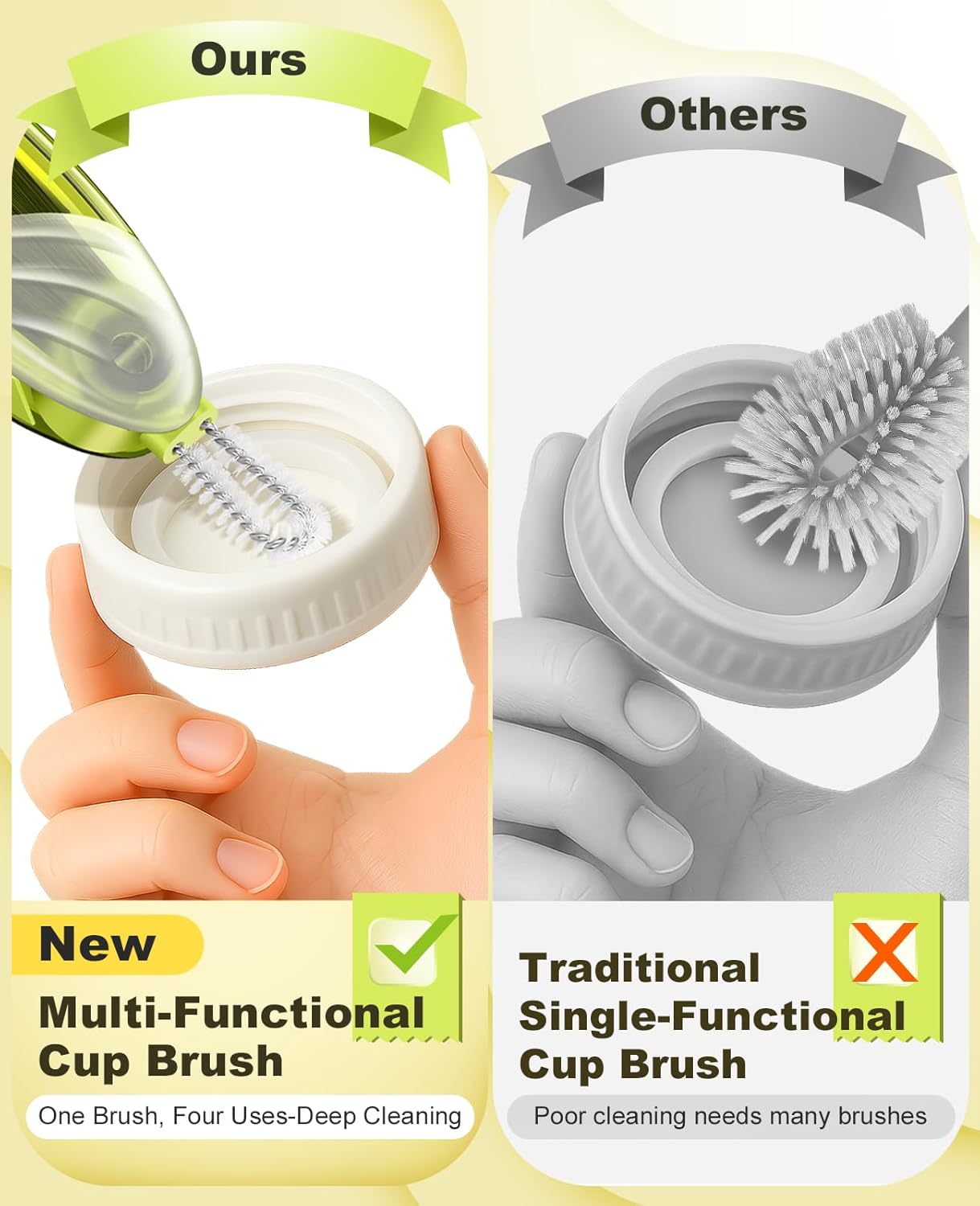 4 in 1 Cup Lid Gap Cleaning Brush Set 2 Pcs - Multifunctional Bottle Cleaning Brush Tools for Home Kitchen and Travel Cleaning | Portable Silicone Cup Lid Cleaner in 2 Colors
