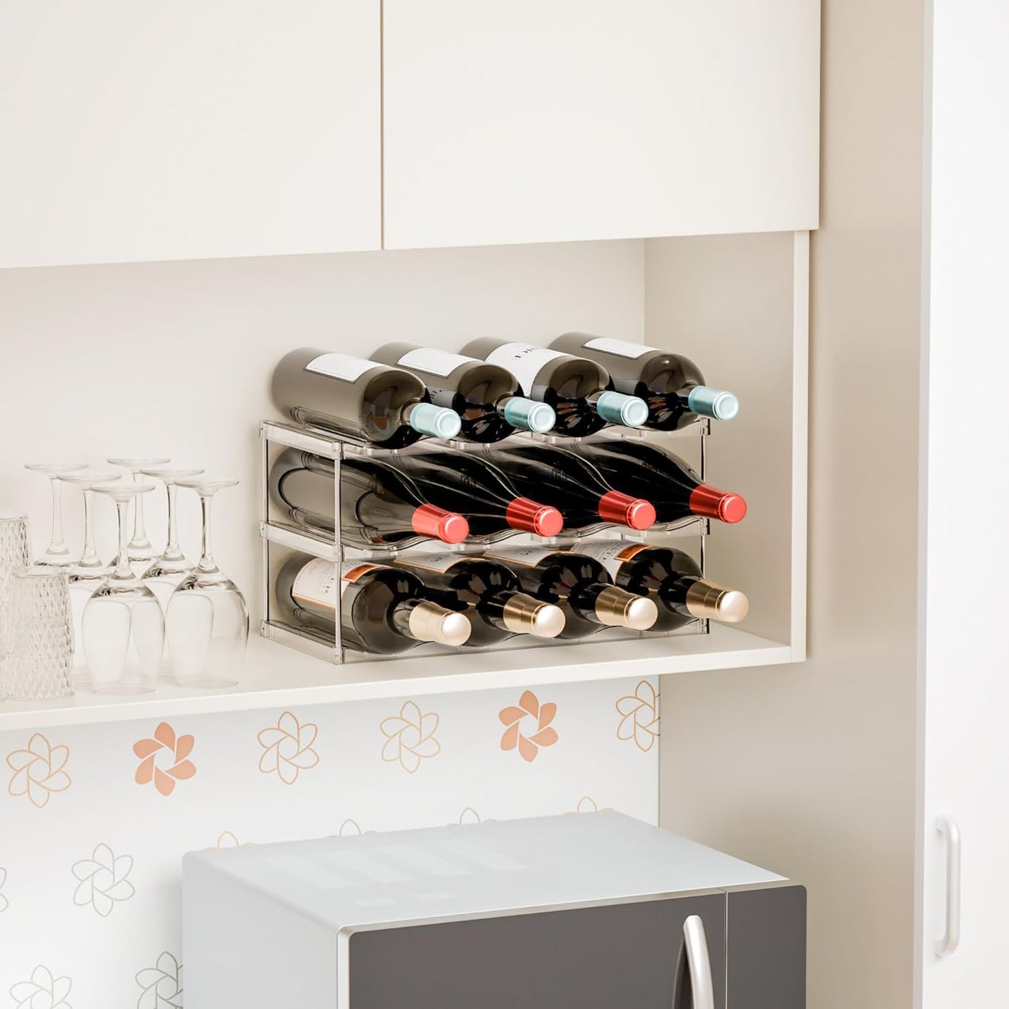 Yieach Larger Compartments Stackable Water Bottle Organizer for 40 oz Stanley Cup Holder,Yeti and Other Tumbler Organizer,3 Tier Wine Rack and Waterbottle Storage Rack for Kitchen Cabinets,Countertop