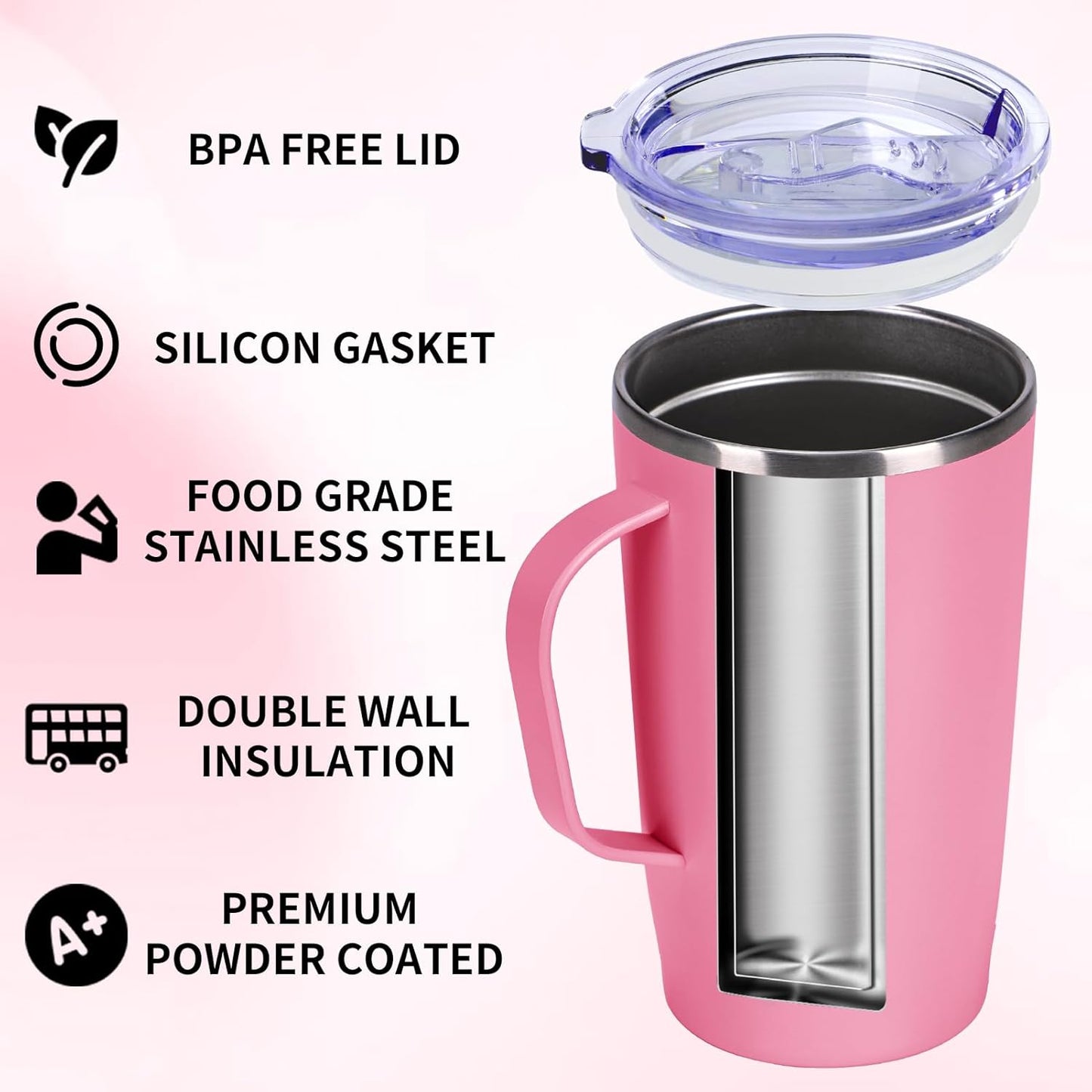 Trwcrt 19oz Insulated Coffee Mug with Handle, Double Wall Vacuum Stainless Steel Travel Coffee Tumbler, Blue