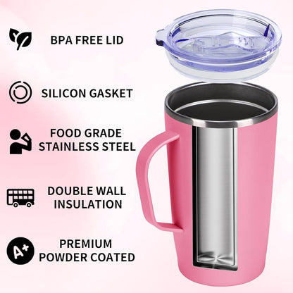 Trwcrt 19oz Insulated Coffee Mug with Handle, Double Wall Vacuum Stainless Steel Travel Coffee Tumbler, Blue