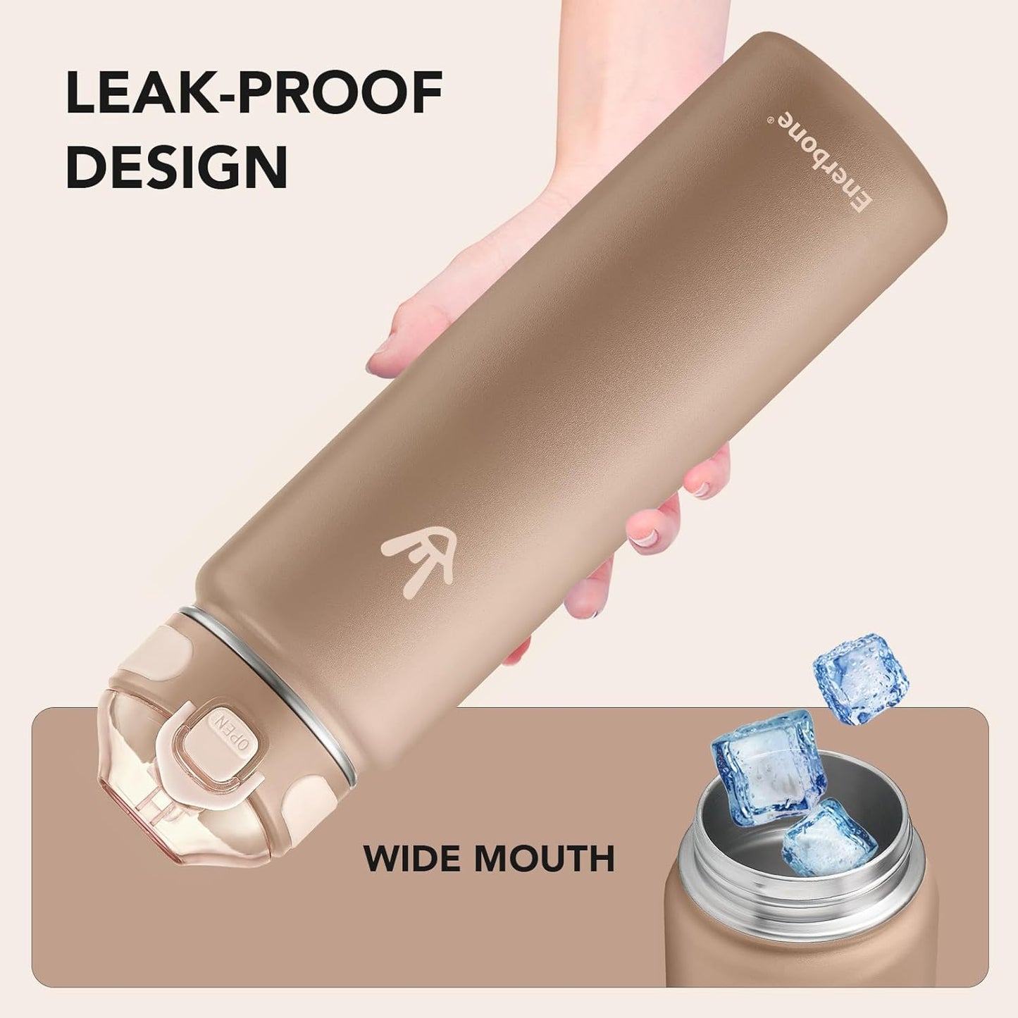 Enerbone 24 oz Insulated Water Bottle, Stainless Steel Bottle with Carrying Strap, Double-Wall Vacuum Insulation Design, Leakproof Sports Bottle with Straw, Keep Drinks Cold or Hot for Hours