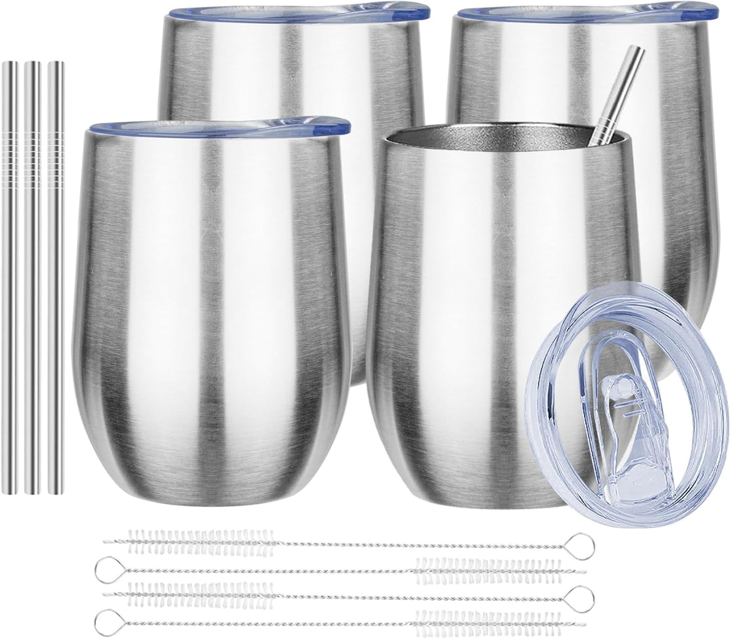 MEZMUT 12 Oz Insulated Wine Tumbler with Lid Double Wall Vacuum Stainless Steel Wine Glass Coffee Mug Insulated Tumbler Cup for Champaign, Cocktail, Beer (Black, 1 Pack)