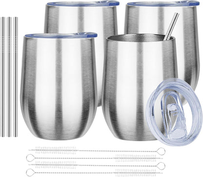 MEZMUT 12 Oz Insulated Wine Tumbler with Lid Double Wall Vacuum Stainless Steel Wine Glass Coffee Mug Insulated Tumbler Cup for Champaign, Cocktail, Beer (Black, 1 Pack)