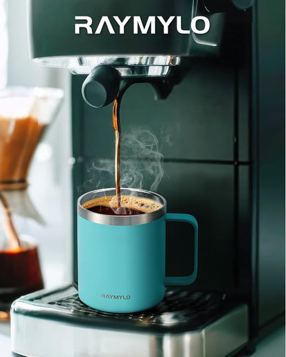 RAYMYLO Insulated Coffee Mug 12 oz, Double Wall Stainless Steel Coffee Mug with Lids, Leak-Proof & Detachable Slider Lid for Thorough Clean, Keeps Coffee Cold for 9 Hrs, Suitable for Camp Home Office