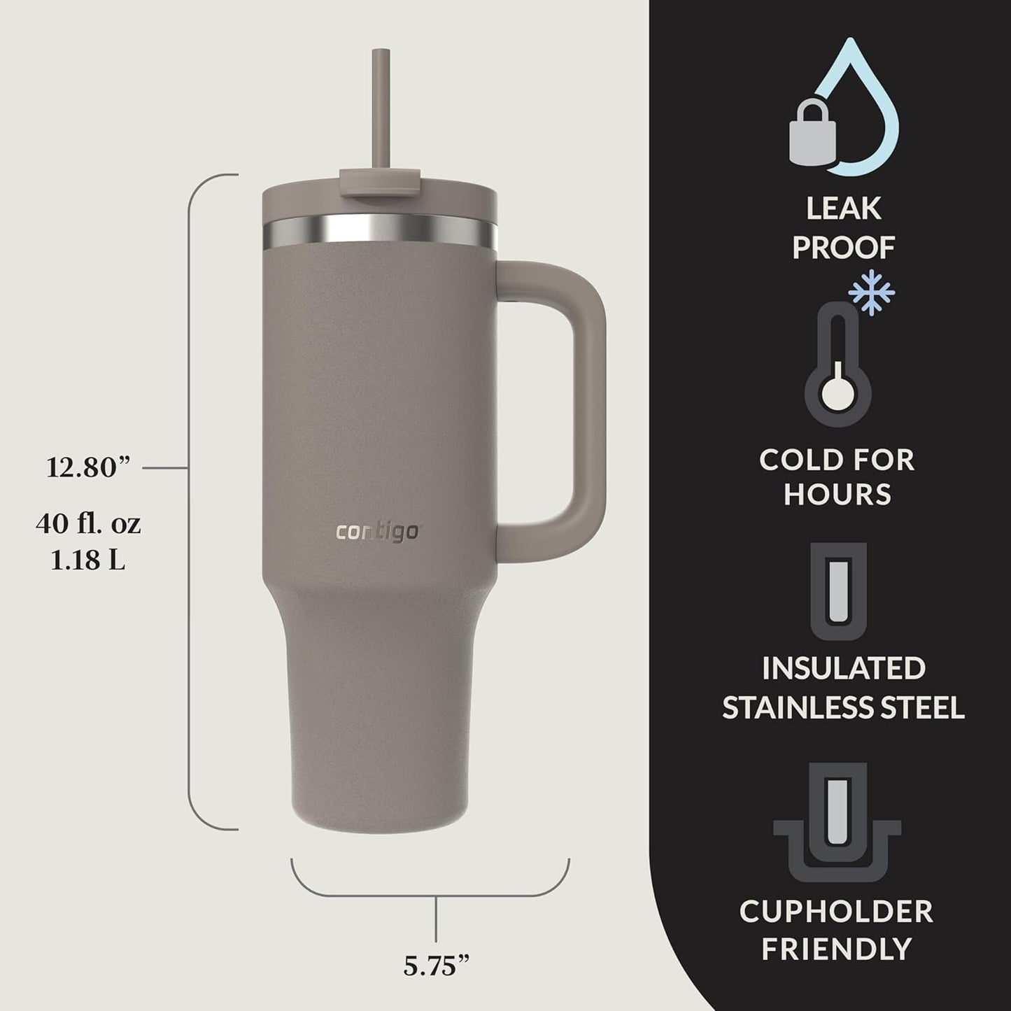 Contigo Streeterville 40oz Tumbler, Stainless Steel Vacuum Insulated, Leak-Proof, Cold for 29 Hours, Reef