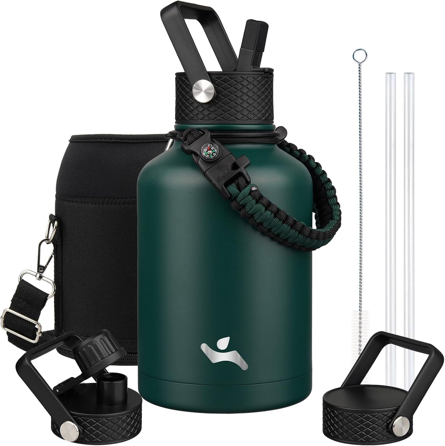 Konokyo 22oz Stainless Steel Bottles with 3 Lids Sport Insulated Water Bottle,Mint