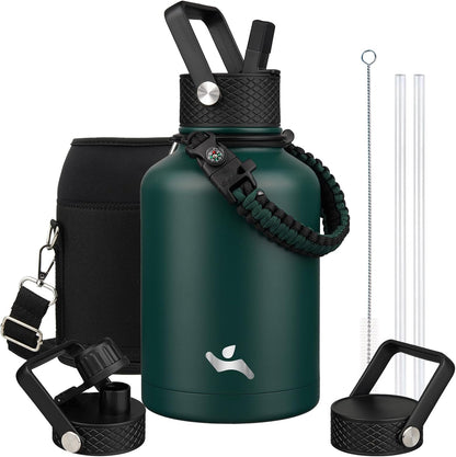 Konokyo 22oz Stainless Steel Bottles with 3 Lids Sport Insulated Water Bottle,Mint