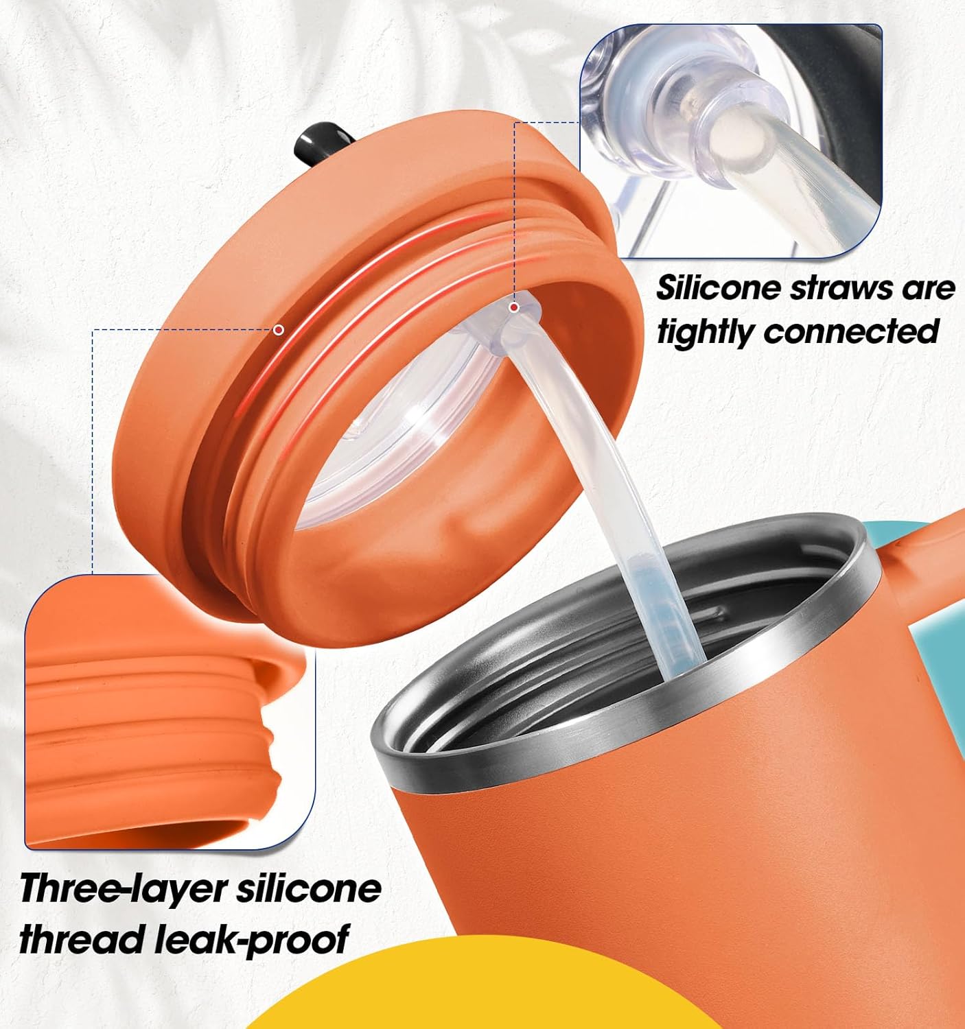 40 Oz Tumbler Flip Straw Lid for Stanley Quencher, Silicone Leak Proof Replacement Cover Reusable, Splash Resistant Cup Lids Accessories with Cleaning Brush Set