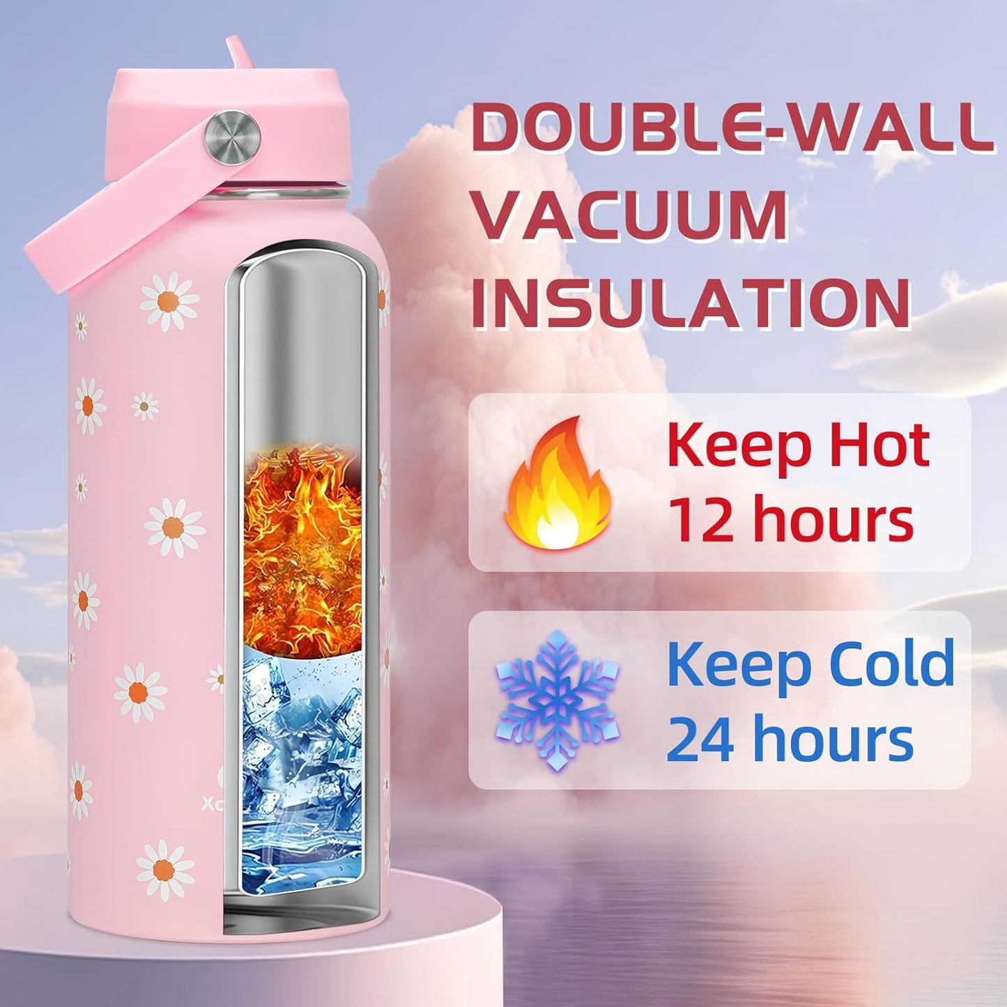 32oz Pickleball Insulated Water Bottle with Lid,Stainless Steel Water Bottl with Flip Straw and Handle,Gifts for Pickleball Players, Pickleball Lovers,Women Girls,Leak Proof Water Bottle