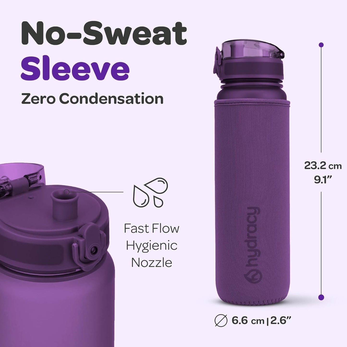 Hydracy Water Bottle with Time Marker -Large BPA Free Water Bottle & No Sweat Sleeve -Leak Proof Gym Bottle with Times to Drink - Ideal for Fitness Sports & Outdoors