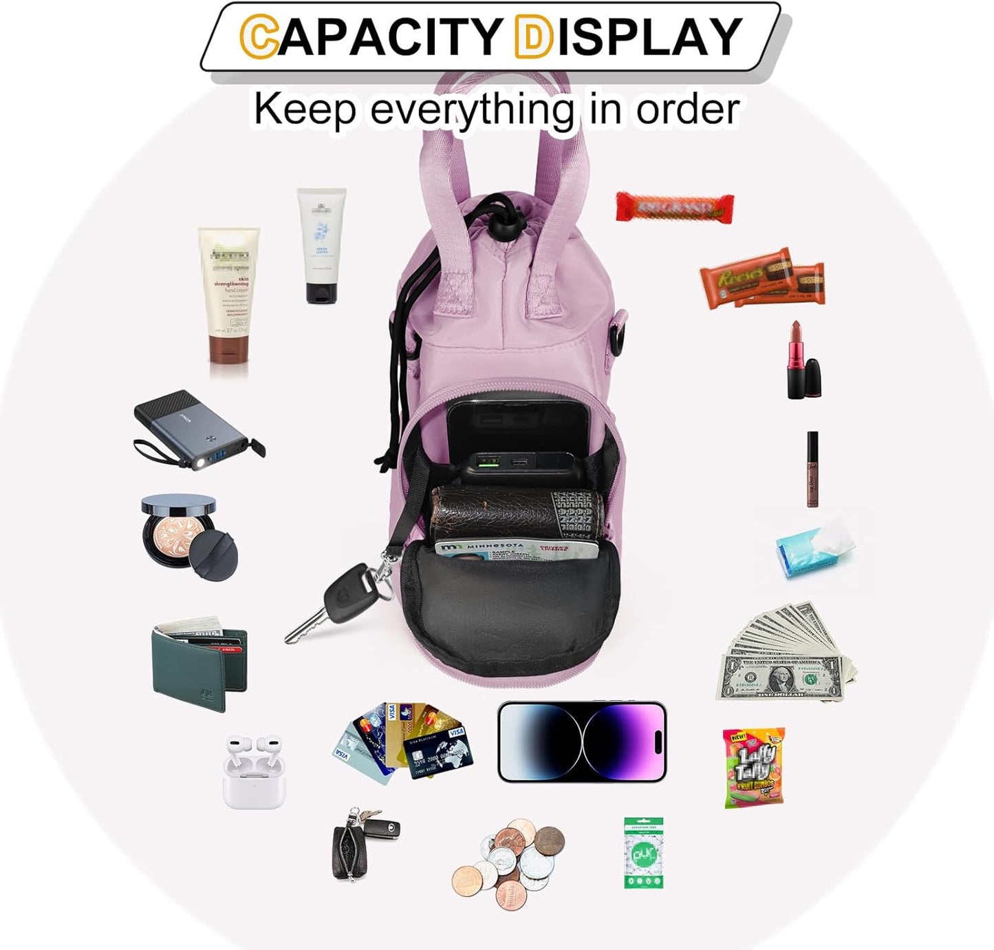 Water Bottle Holder with Strap, 4 Big Pockets with Compartment, 24oz/32oz/40oz Crossbody Water Bottle Carrier Bag