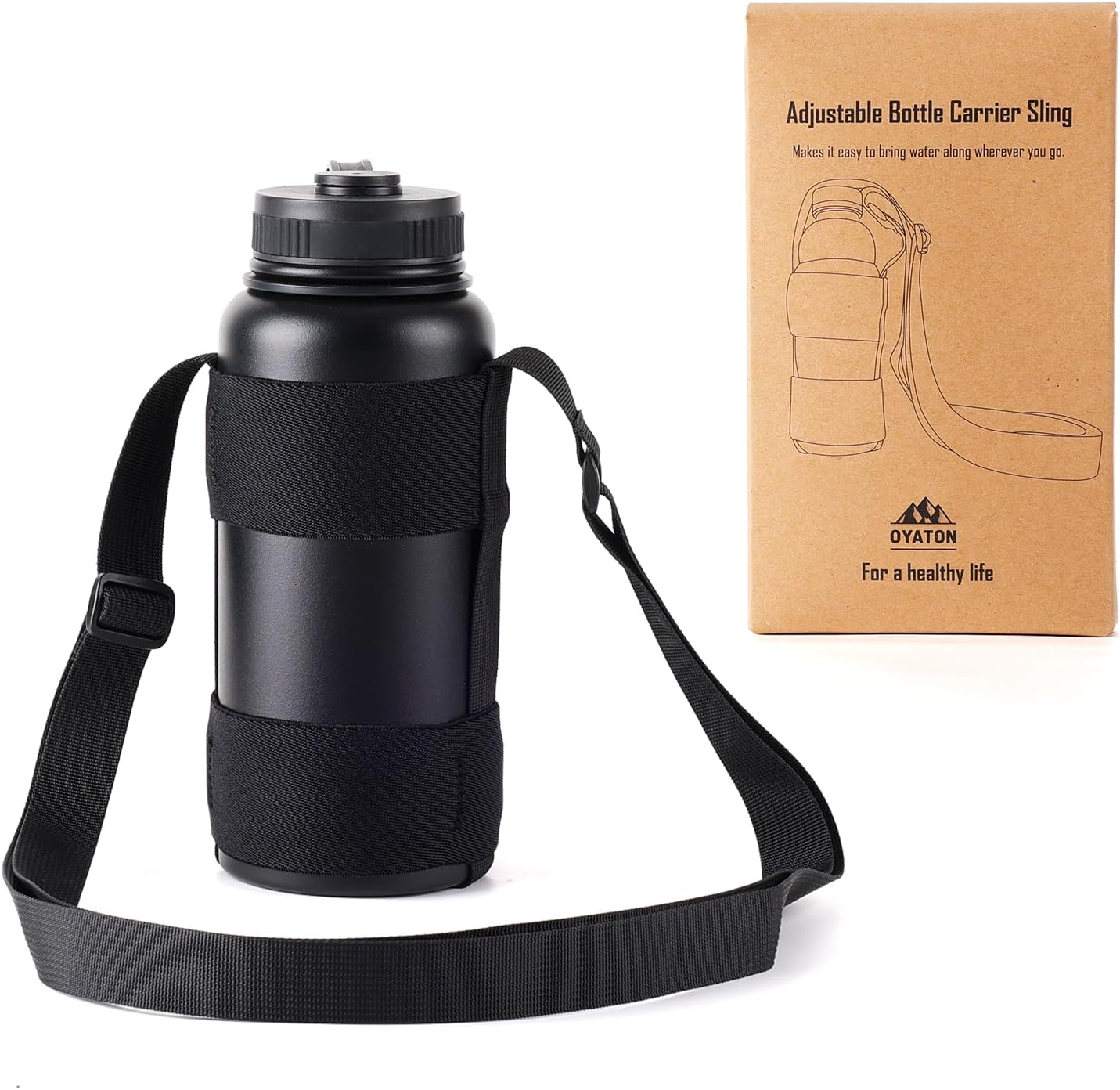 Universal Water Bottle Carrier Sling with Adjustable Shoulder Strap for Walking Short Hiking, Water Bottle Holder for 16-64 oz Wide Mouth Bottles (Exclude Water Bottle)