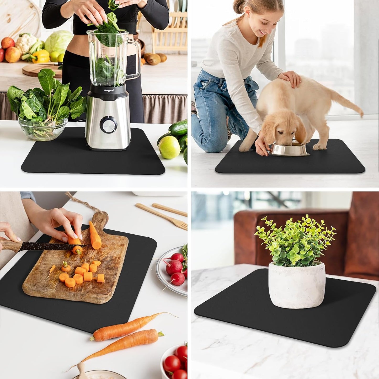 WISELIFE Dish Drying Mat Super Absorbent Drying Mat Large Dish Drying Mats for Kitchen Counter Easy Clean Dish Mat Kitchen Drying Mat15"x 18" Stylish Grey