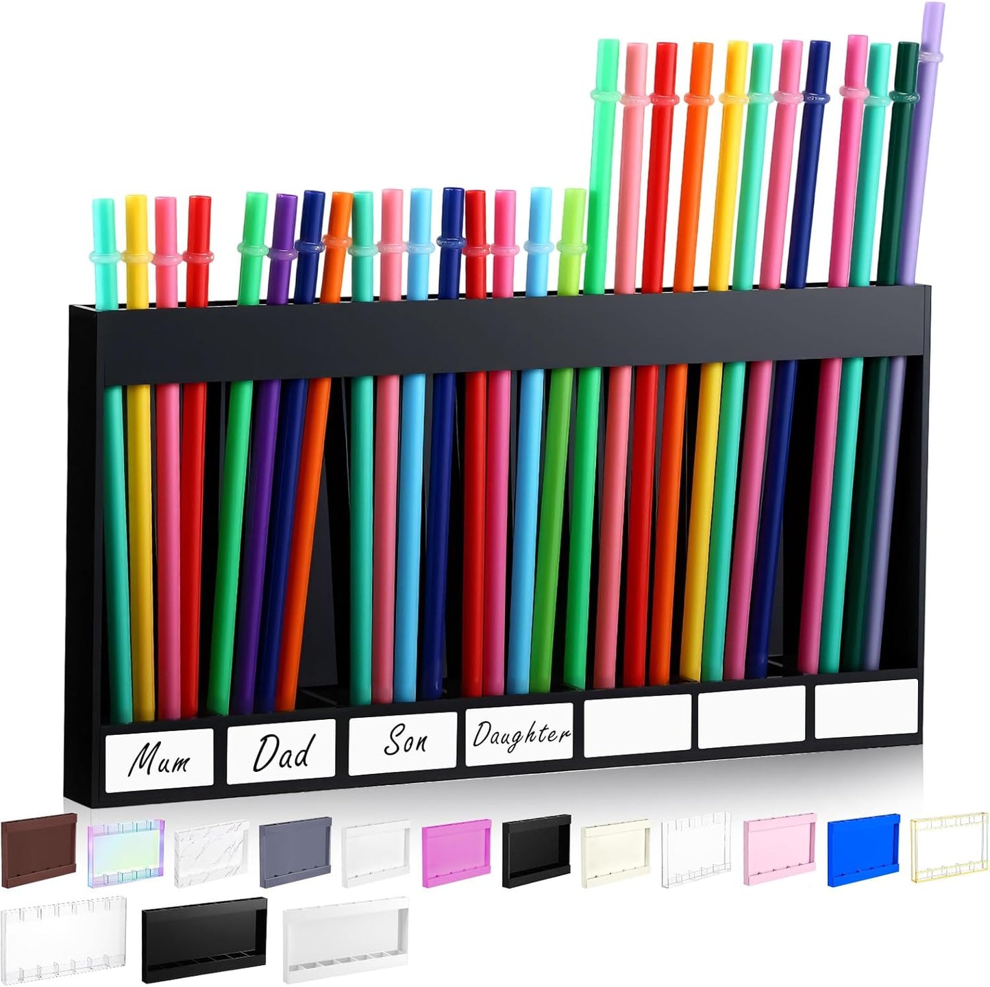 Qinyoung Acrylic Straw Holder for Cabinet Door with Double Sided Adhesive Tape Reusable Straw Organizer Tumbler Storage Kitchen Accessories Container for Counter Cupboard(Classic,Large,Transparent)